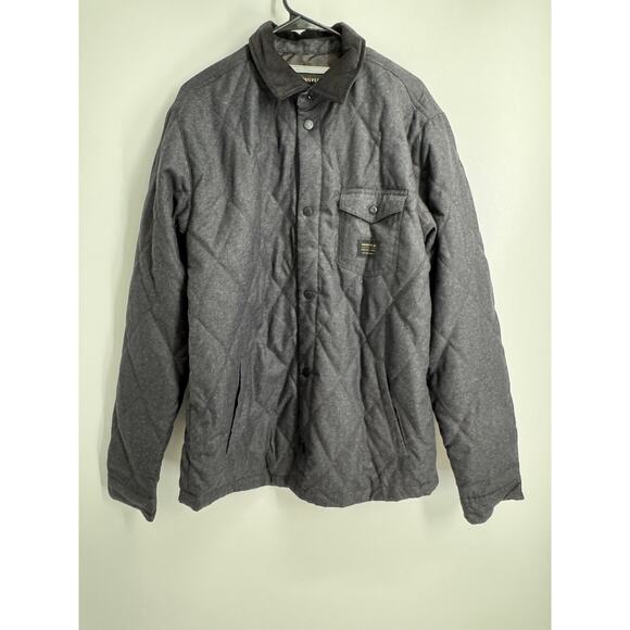 Quiksilver Coat Jacket Men large Grey Quilted Snap Front Corduroy Collared Lined - Picture 1 of 6